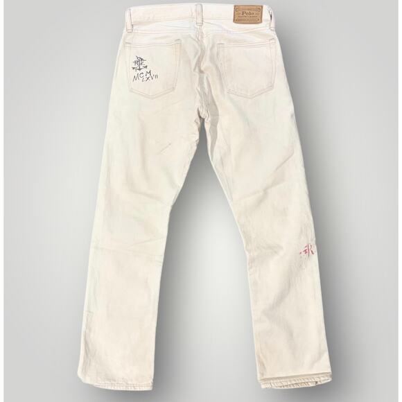 Polo Ralph Lauren Varick Slim Straight Jeans Men's 30x30 White Painted Nautical - Picture 3 of 9
